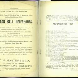 Telephone Directory - Melbourne Telephone Exchange Company Limited, 1st October, 1883