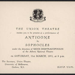Invitation - Antigone, Union Theatre, Carlton, 31 Mar 1951