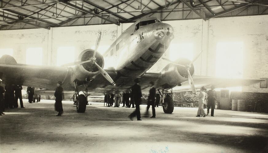 Photograph - K.L.M. Royal Dutch Airlines, DC-2 Aeroplane in Hangar, Victoria, Oct 1934
