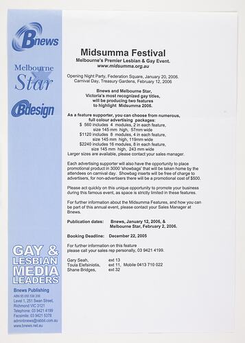 Flyer - Midsumma Festival, 2006