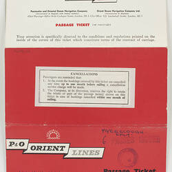 Passage Ticket - P&O Orient Line 'Oriana', Australia to England, 1965