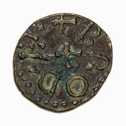 Coin, round, legend around central cross, text '+ BRODER.'.