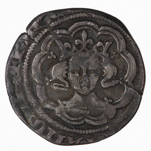 Coin, round, crowned bust of the King facing; legend mostly removed by clipping.