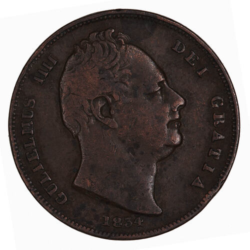 Coin - Farthing, William IV, Great Britain, 1834 (Obverse)
