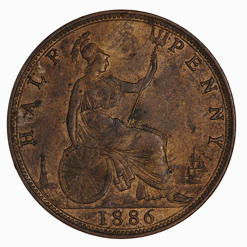 Coin - Halfpenny, Queen Victoria, Great Britain, 1886 (Reverse)