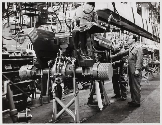 Photograph - Massey Ferguson, Workers on Assembly Line, Banner Lane, Coventry, England, circa 1961