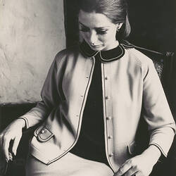 Photograph - Ricardo Knitwear, Female Model Wearing Woollen Jacket & Skirt Ensemble, Melbourne, circa 1968