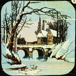 Lantern Slide - Day and Night, Number One, 'Cottage and Bridge', 1880-1920