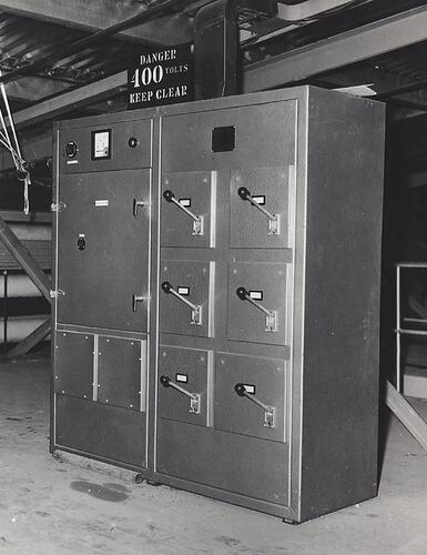 Photograph - Kodak Australasia Pty Ltd,, Main Electric Control Board in Ceiling Space of Building 5 Sheet Film, Kodak Factory, Coburg, 1958
