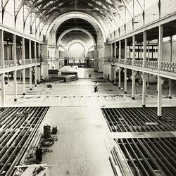 Photograph - Programme '84, Timber Floor Replacement in the Great Hall, Royal Exhibition Buildings, 4 Feb 1985