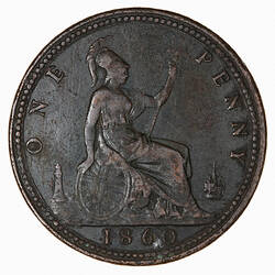 Coin - Penny, Queen Victoria, Great Britain, 1860 (Reverse)