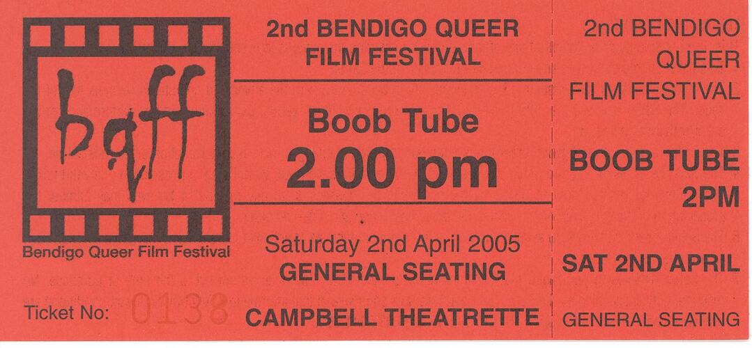 Rectangular red ticket with black text.
