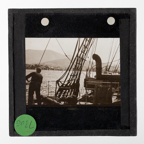 Lantern Slide - 'Dipping Our Ensign', Leaving Hobart, BANZARE Voyage 2, 22 Nov 1930