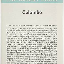 Leaflet - Colombo, P&O Orient Line, Port of Call, 1960s