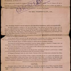 Passenger Contract Ticket - TSS Marathon, Issued to E & J Brookfield, Melbourne, 14 Apr 1920