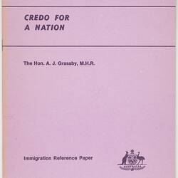Booklet - A.J. Grassby, 'Credo for a Nation', 9 Jun 1974