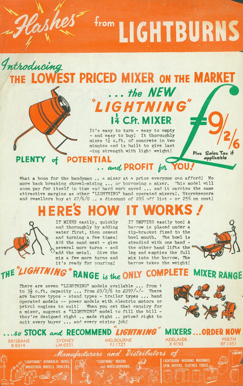 Sales Bulletin Lightburn & Co. Ltd, Lightburn Lightning 1 1/4 Cu.Ft