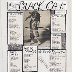 Menu - Black Cat Cafe, Beverages, Fitzroy, pre 2001