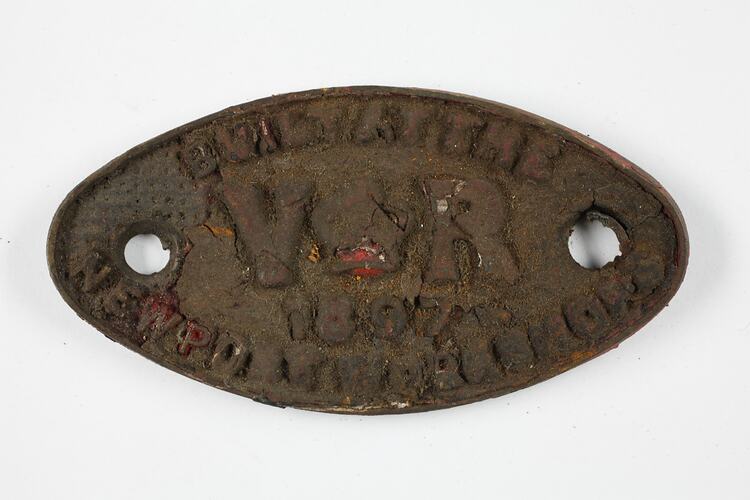 Rollingstock Builder's Plate - Victorian Railways, Newport Workshops, 1897