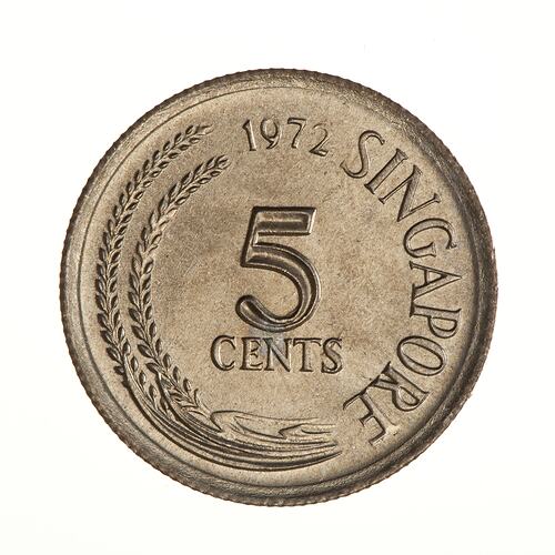 Coin - 5 Cents, Singapore, 1972