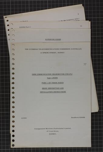 Handbook - 62600R Part I for AWA CTH-P5J Transmitter, Melbourne Coastal Radio Station, 1993-2002