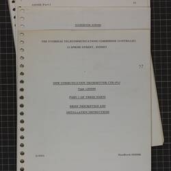 Handbook - 62600R Part I for AWA CTH-P5J Transmitter, The Overseas Telecommunications Commission, 1993