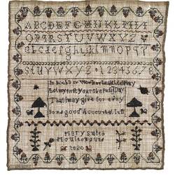Sampler - 'In Books or Work of Helpful Play', Mary Smith, Moulton, England, Jun 1820