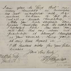 Letter - F. G. Haymes, to H. V. McKay, Receipt of Present, 29 Sep 1899