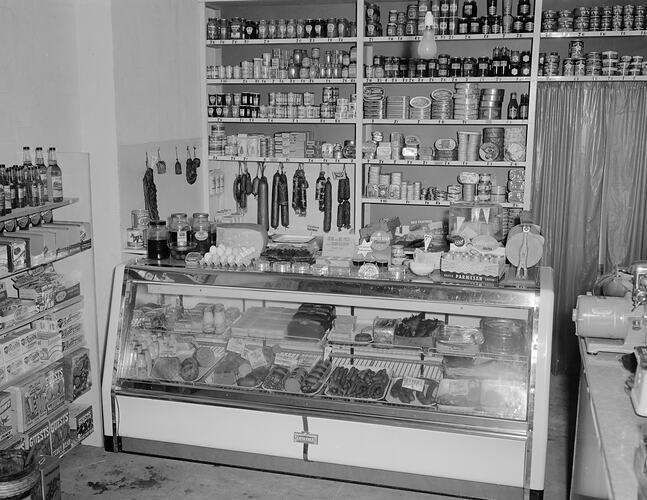 Refrigerator Display Cabinet in a Grocery Store, Auburn, Victoria, Nov 1954