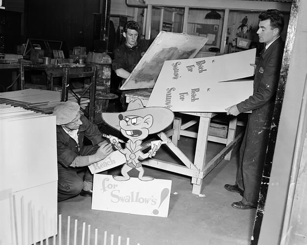 Swallow & Ariell Ltd, Workers Painting Advertisement Signs, Port Melbourne, Victoria, 1958