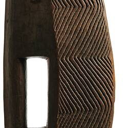 Wooden, wedge-shaped shield.