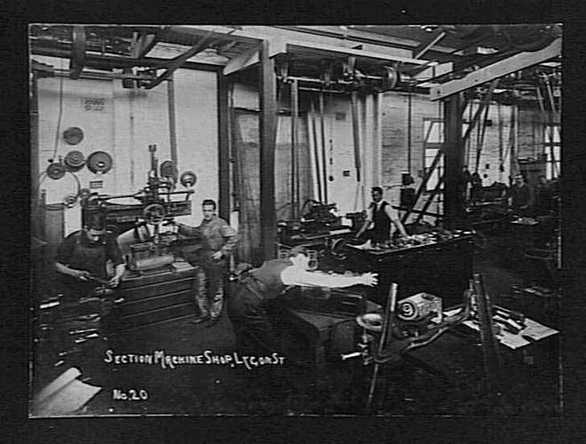 [The machine shop, Lygon Street, Carlton, 1920.]