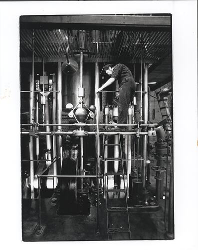 Photograph - Spotswood Pumping Station, Man on Platform, Spotswood, Victoria, circa 1991
