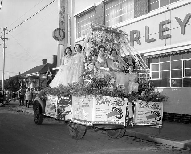 H. R. Varley & Sons Pty Ltd, Women with Promotional Truck, Brunswick, Victoria, Sep 1957