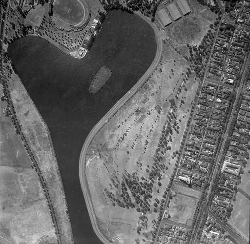Negative - Aerial View of Albert Park Lake, Victoria, 28 Feb 1956