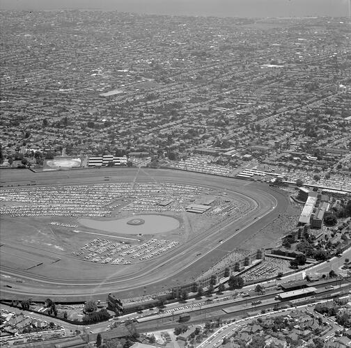 Negative - Aerial View of Caulfield Racecourse & Surrounding Suburb, Victoria, 20 Dec 1969