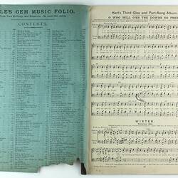 First inside page of song book showing music score.