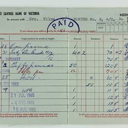 Savings Passbook - State Savings Bank of Victoria, Mrs Wilma J Morter, 1965-1967