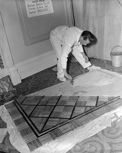 Ansell Associates, Man Laying Flooring, Victoria, 10 Mar 1959