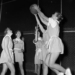 Negative - MacRobertson Girl's High School, Playing Netball, Flagstaff Gardens, Melbourne, 13 May 1959