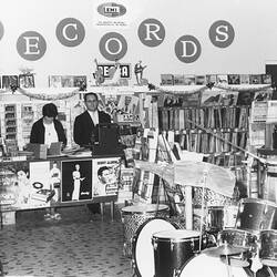 Digital Photograph - Jo & Ugo Ceresoli Behind Counter, Mondo Music, Carlton, circa 1960