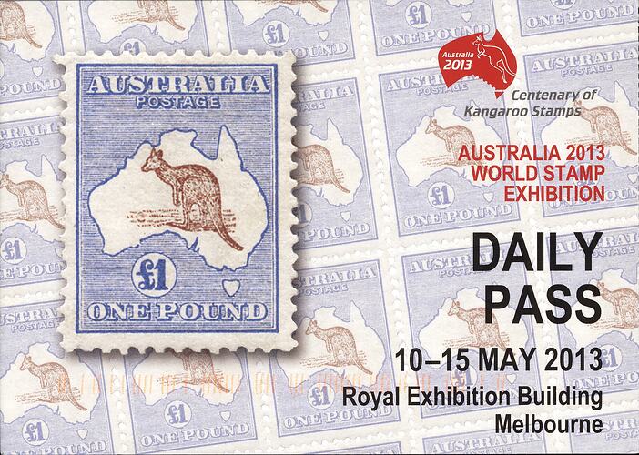 Postcard - 'Daily Pass', World Stamp Exhibition, Melbourne, 10-15 May 2013