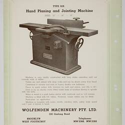 Trade Literature - Wolfenden Bros. Pty Ltd, Woodworking Machinery, 1940