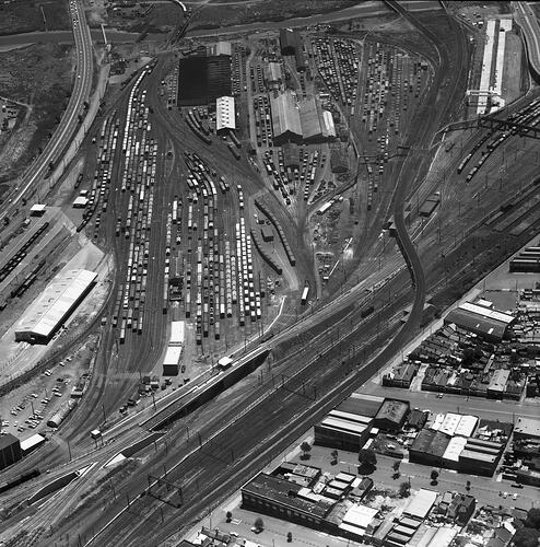 Monochrome aerial photograph of Melbourne.