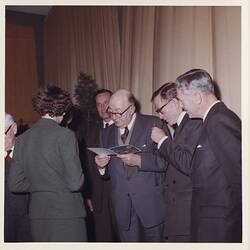 Photograph - Kodak Australasia Pty Ltd, Edgar Rouse Reading Nellie Fisher's Retirement Card, Coburg, Oct 1962