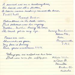 Document - Nancy MacLennan, to Dorothy Howard, Descriptions of Autograph Album Rhymes, Oct 1954