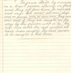 Document - Pat Aquins, to Dorothy Howard, Description of Chasing Game 'Red Rover All Over', 25 Mar 1955