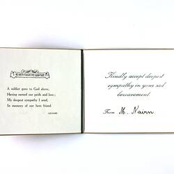 Inside pages of card with printed text.
