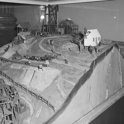 Negative - Display of Port Phillip & Colonial Quartz Mine & Treatment Works Model in Monash Hall, Institute of Applied Science, circa 1960s