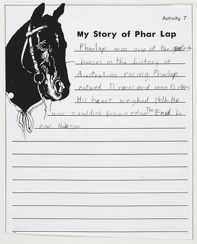 Letter - My Story of Phar Lap, Zac Hobson, 1999